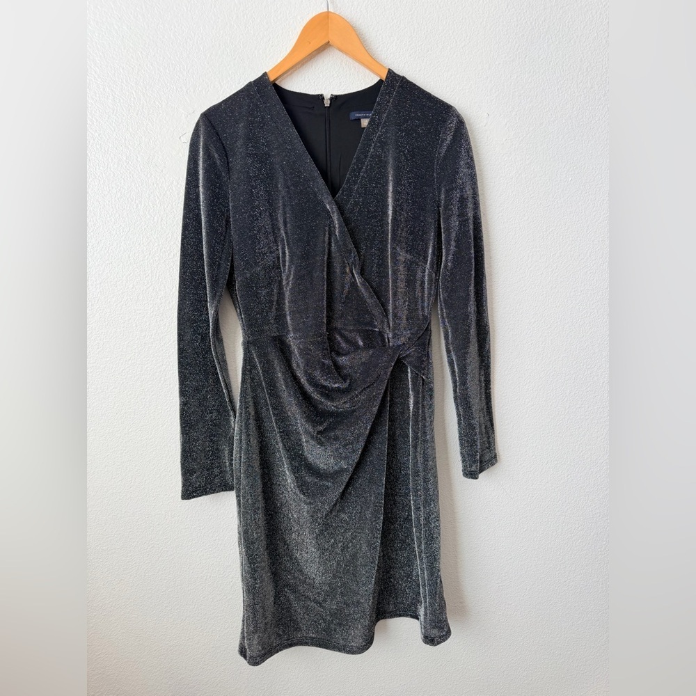 Tommy Hilfiger Metallic Wrap Style Party Dress Size 6 Long Sleeve